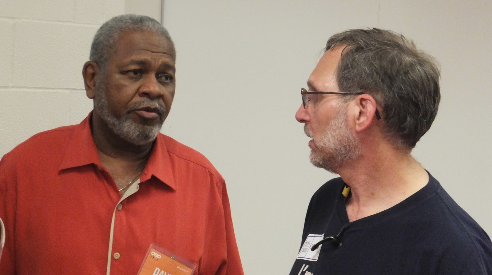 David Rice (left) swaps ideas with Scott "Spike" Radway at a 2013 OBD event in Cleveland, Ohio.